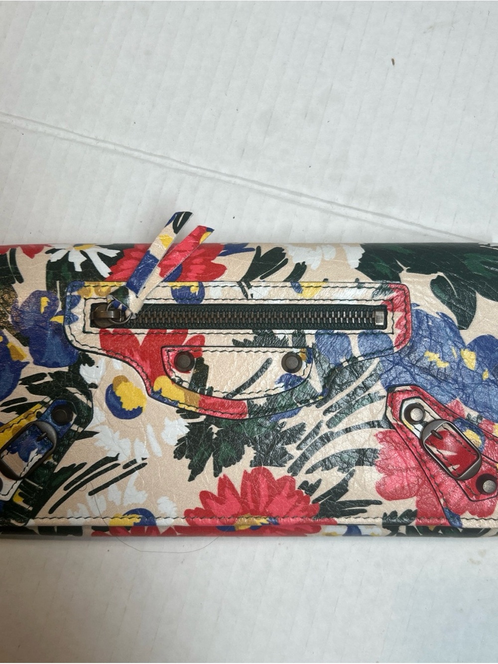 Authentic Balenciaga Paris Zip-Around Women's Continental Wallet Floral Leather
